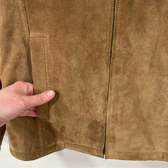 New York By Winlit Leather Tan Full Zip Coat Jacket Faux Fur Women’s Size Medium - Picture 2 of 8